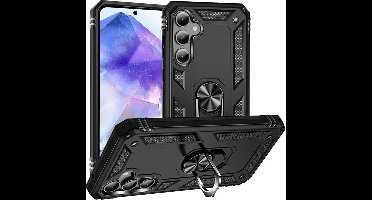 Hoesje geschikt voor Samsung Galaxy A55 hoes met Ringhouder Armor dubble laag - Zwart