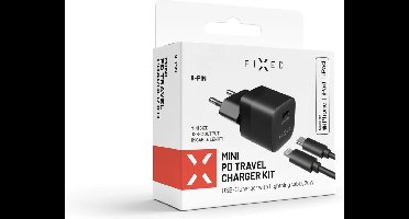 FIXED Mini USB-C Charger 20W met USB-C naar Lightning Kabel - Zwart (MFI Certificatie) - Kabel Allen voor