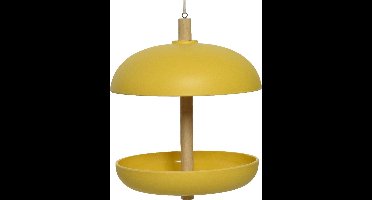 Decoris Vogel voedersilo hangend - bamboe hout - geel - 21 x 25 cm
