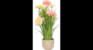 Kunstbloemen boeket roze - in pot mat wit - keramiek - H40 cm