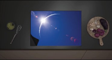 Inductie Beschermer - Begin van Zonsverduistering bij Heldere Blauwe Lucht - 70x52 cm - 2 mm Dik - Inductieplaat Beschermer met zwarte kern