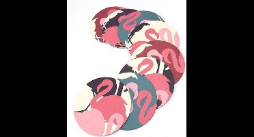 Invotis set van 8 onderzetters Flamingo rond