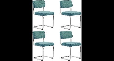 24Designs - Jayson Stoel - Set Van 4 - Rib Stof Blauw - Chromen Sledeframe