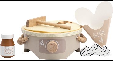 Label Label - Houten Crepe Maker - Nougat - Inclusief Crepe, Toppings, Bakje en Beslagstrijker - Speelgoed Keukenaccessoires - Geschikt voor Kindjes vanaf 18 Maanden