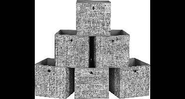 Hoppa! Opbergdozen (set van 6), vouwbare stoffen dozen, opbergdoos, kubussen, opbergmanden, organizer voor speelgoed, kleding, gevlekt, grijs