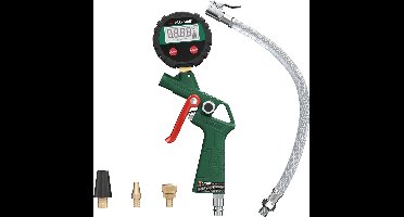 Parkside Digitale Bandenpomp - Spanning: 3 V - Druk: max. 10 bar - Set: 6-delig - Met digitale manometer voor nauwkeurige luchtdrukindicatie - Display met achtergrondverlichting en batterijniveau indicator - Met automatische uitschakeling na 30 sec