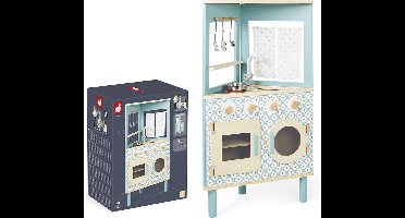 Janod Keuken - Trio - Houten Speelgoedkeuken Met 3 Kanten Waaraan Je Kunt Spelen! - Inclusief 5 Accessoires - Hoogte Van Werkblad 51.3 Cm - Geschikt Vanaf 3 Jaar