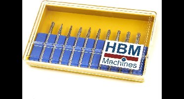 HBM 10-delige HM Frezenset 3 mm Opname voor Aluminium, Metaal en Staal