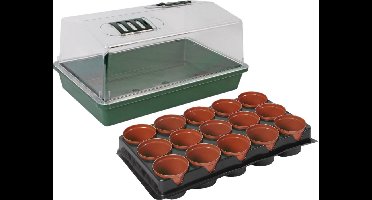 Kweekbak/kweekkast met deksel met 30x kunststof kweekpotjes 38 x 24 x 18 cm