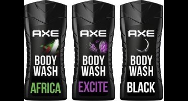 Axe Africa + Black + Excite Douchegel - 3 x 250 ml - Voordeelverpakking