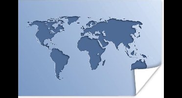 Poster Wereldkaart - Blauw - Simpel - 30x20 cm