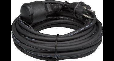 Perel Verlengkabel, H05RR-F 3G1.5, 10 m, 16 A/230 V, 3680 W, type E/F, IP44, rubber, zwart