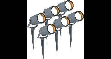 6x HOFTRONIC Spikey - Tuinspot voor buiten - LED - Antraciet - 2700K Warm wit - Waterdicht - 5 Watt - 400 Lumen - 230V - Verwisselbare GU10 lamp - Prikspot met grondspies - Richtbaar - Aluminium - Voor het uitlichten van planten/struiken en bomen