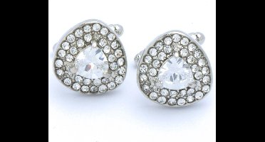 Manchetknopen - Driehoekig met Witte Steentjes en Witte Steen