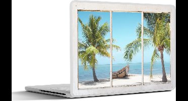 Laptop sticker - 11.6 inch - Doorkijk - Palmbomen - Strand - 30x21cm - Laptopstickers - Laptop skin - Cover