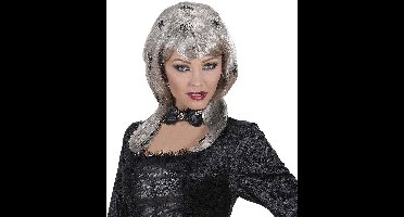 Heksenpruik spinnen dame grijs