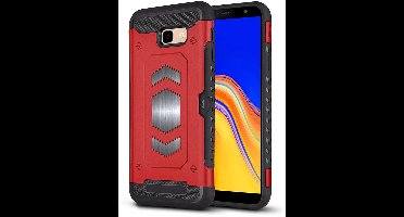 Ntech Geschikt voor Samsung Galaxy J4 Plus (2018) Luxe Armor Case met Pashouder Rood