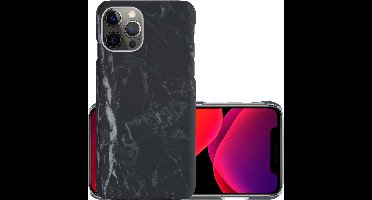 Hoes Geschikt voor iPhone 12 Pro Max Hoesje Marmer Back Case Hardcover Marmeren Hoes Marmer - Zwart