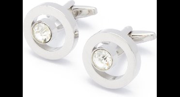 Manchetknopen - Rond met Gat en Witte Steen