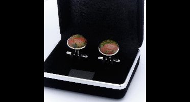 Manchetknopen - Echt Zilver 925 Rond Unakiet Groen en Rood