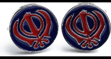 Manchetknopen - Rood met Blauw Patroon Rond