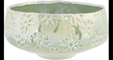 Schaal Flowers Lustre Finish Grijsgroen21x21xh10cm Rond Aardewerk
