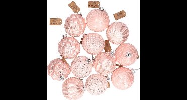 24x Roze glazen kerstballen met gouden decoratie 8 cm - Kerstboom versiering/decoratie - Kerstballen glas roze 24x