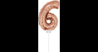 Cijfer ballon 6 Rose Goud met stokje | 40cm