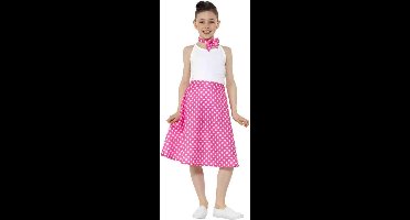 Smiffys - 50s Polka Dot Kostuum Rok Kids - Kids tm 12 jaar - Roze