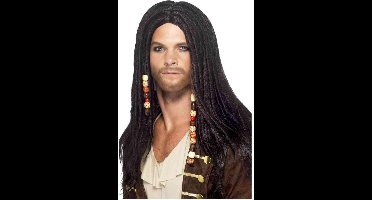 Smiffys Piraten verkleedpruik - carnaval - met lange dreads en kralen - heren