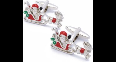 Manchetknopen - Kerstman op Arreslee Wit en Rood