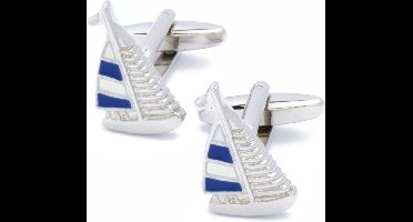 Manchetknopen - Zeilboot Zeiljacht Blauw en Wit