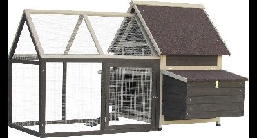 Kippenhok met ren – Kippenren voor buiten – Kippenhok met uitloopren – 181x153,5x114 cm – Flamingo Kippenhok Castle Country Bruin