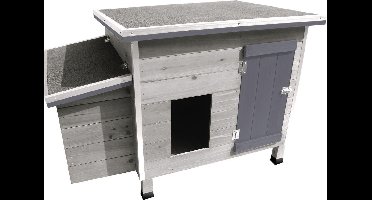 Flamingo Kippenhok Ginger Cottage - 100 x 79 x 64 cm - Grijs Houten Hok met Legnest en Buitenren - Duurzaam, ruim en stijlvol