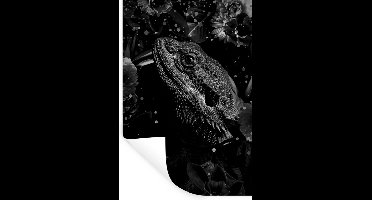 Muurstickers - Sticker Folie - Botanisch reptiel met lichtbollen tegen een zwarte achtergrond - zwart wit - 20x30 cm - Plakfolie - Muurstickers Kinderkamer - Zelfklevend Behang - Zelfklevend behangpapier - Stickerfolie