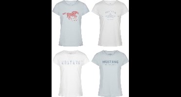 Mustang Dames T-Shirt Alexia C Logo 4-Pack slim fit Veelkleurig M Ronde Hals Volwassenen Opdruk Print Shirts