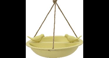 Decoris Vogelbad/drinkschaal - bamboe hout - geel - D27 cm - voederbak