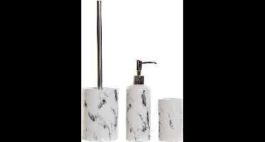 Badkamerset 3-delig marmer look wit steen - Toilet/badkamer accessoires - toiletborstel - zeeppompje