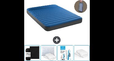 Intex Luchtbed - 2-Persoons - 152 x 203 x 22 cm - Blauw - Inclusief pomp - Hoeslaken - Kussen - Reparatieset en Kussenbeschermer