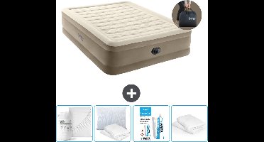 Intex Luchtbed - 2-Persoons - 152 x 203 x 46 cm - Beige - Inclusief pomp - Hoeslaken - Kussen - Reparatieset en Kussenbeschermer