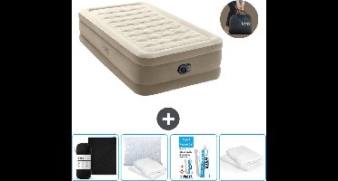 Intex Luchtbed - 1-Persoons - 99 x 191 x 46 cm - Beige - Inclusief pomp - Hoeslaken - Kussen - Reparatieset en Kussenbeschermer