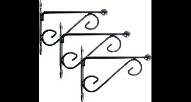 Muurhaak/plantenhaak - 3x stuks - dubbele sierkrul 20 x 16 cm - metaal - voor hang planten potten