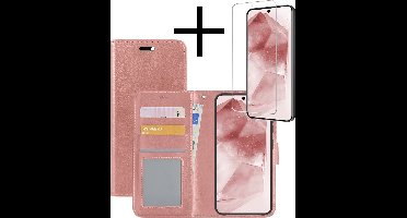 Hoesje - Met Screenprotector - Geschikt voor Samsung Galaxy A55 - Luxe Pasjeshouder - Bookcase Portemonee - Flip Case - Kunstleer Book Case - Flipcase - Book Cover - Walletcase - Portemonneehoes - Rosé goud