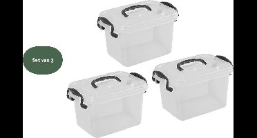 BRASQ Opbergbox 6 Liter - Set van 3 - Plastic Opbergbox - Transparant - Opbergbak - Opbergdoos met deksel
