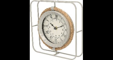 Decoris Tafelklok staand met metalen frame - wit/grijs - 22 x 22 cm