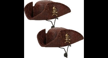 Atosa Carnaval verkleed mini hoedje voor een Piraat - 2x - bruin - diadeem - dames