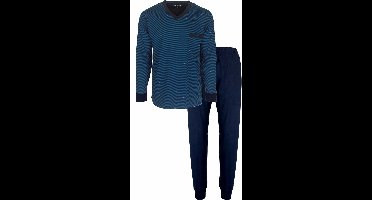 MEQ Heren Pyjama - Gestreept Dessin - V Hals - Blauw - Maat XXL