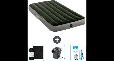 Intex Luchtbed - 1-Persoons - 99 x 191 x 25 cm - Groen - Hoeslaken - Pomp en Reparatieset