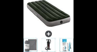 Intex Luchtbed - 1-Persoons - 76 x 191 x 25 cm - Groen - Hoeslaken - Pomp en Reparatieset