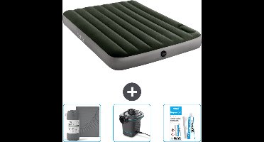 Intex Luchtbed - Twijfelaar - 137 x 191 x 25 cm - Groen - Hoeslaken - Pomp en Reparatieset